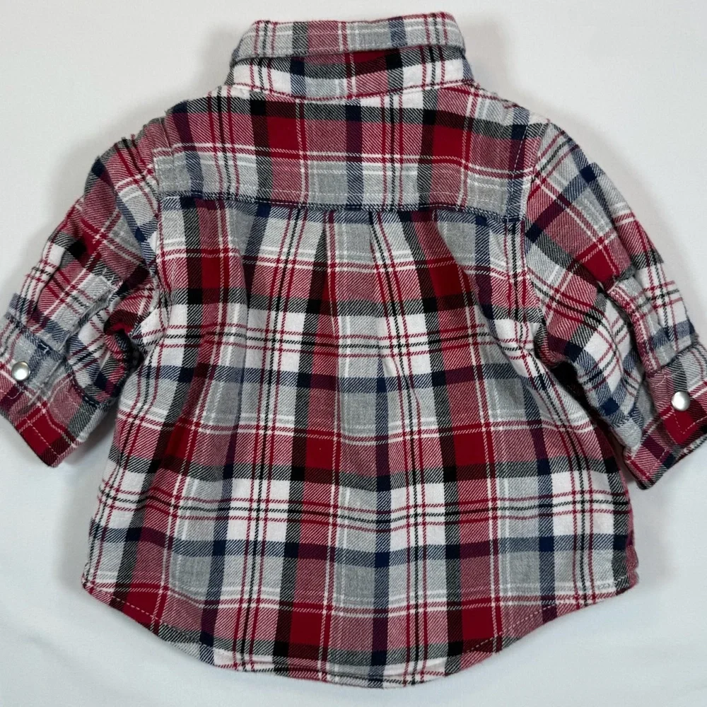 GYMBOREE Baby‎ Boys’ Red Fleece Lined Plaid Dalmatian Patch Flannel Shirt 0-3M